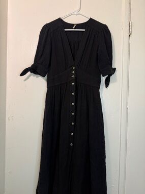 Free People Love Of My Life Midi Dress - Black 100% Cotton (Size S/P)